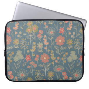 Modernes Denim Blue & Coral Floral Laptopschutzhülle