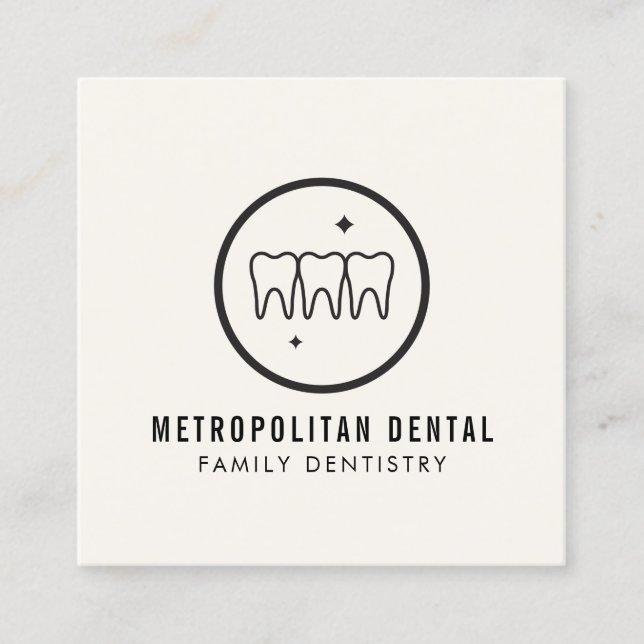 Modernes Dentist zisst schwarzes Logo auf Elfenbei Quadratische Visitenkarte (Vorderseite)