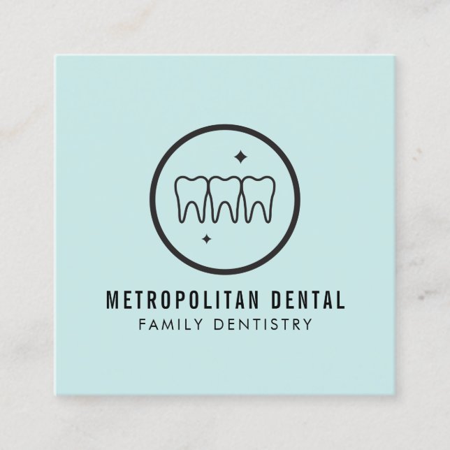 Modernes Dentist zisst schwarzes Logo auf Minze Quadratische Visitenkarte (Vorderseite)