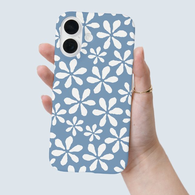 Modernes Design der blauen Blume Girly Floral Case-Mate iPhone Hülle (Modern Dusty Blue Chic Girly Floral Flower Pattern Case-Mate iPhone Case)