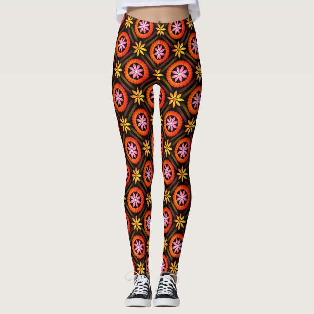 Modernes Design der Blume auf schwarzem Hintergrun Leggings (Vorderseite)