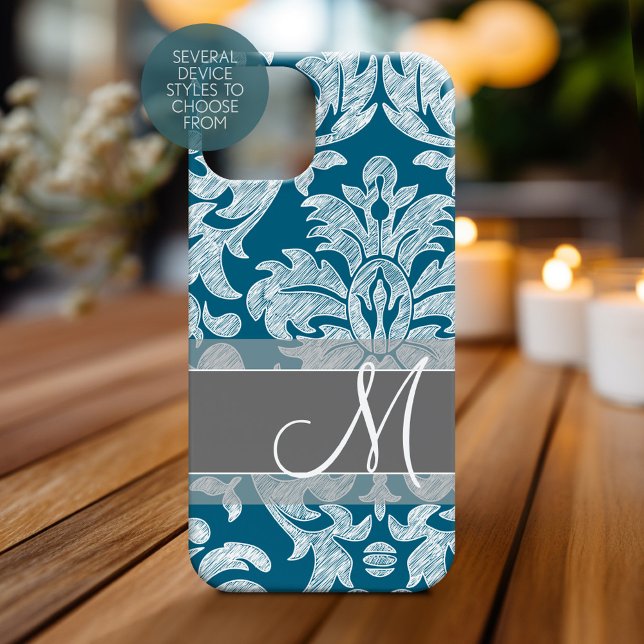 Modernes Design der Spitzenmatte - Blau Grau Case-Mate iPhone Hülle (Personalized Phone Case with Monogram)