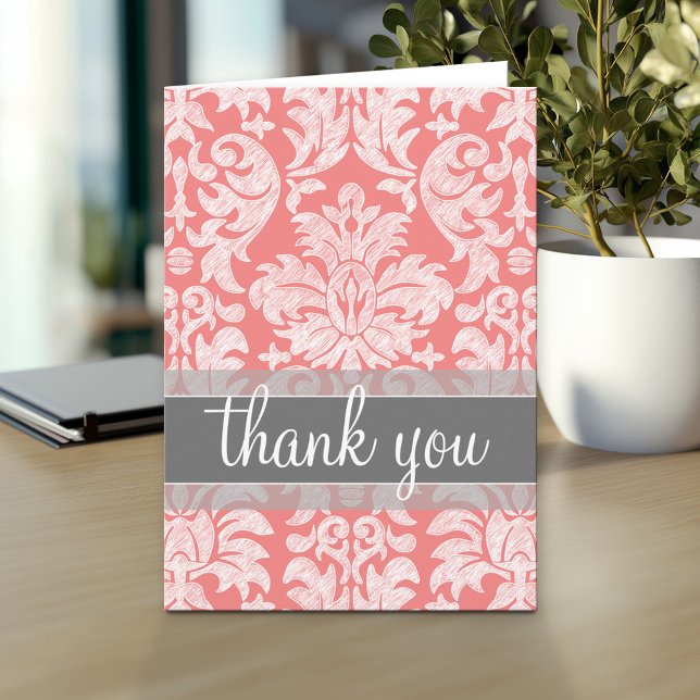 Modernes Design der Spitzenmatte - Korallen und Gr Dankeskarte (Custom Personalized Greeting Card)