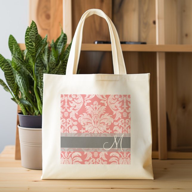 Modernes Design der Spitzenmatte - Korallen und Gr Tragetasche (Personalized tote bag - lace and name)