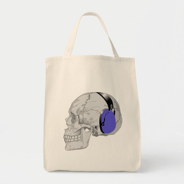 MODERNES DESIGN EINES SKULS MIT BLAUEN KOPFEN TRAGETASCHE (Vorne)