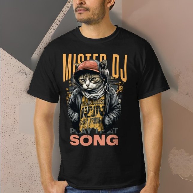 Modernes Design Funny Deejay Cat Technische Musik  T-Shirt (Von Creator hochgeladen)