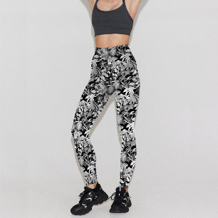Modernes Design für Schwarz-weiße tropische Leaf-M Leggings