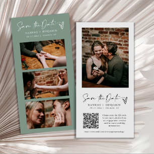 Modernes Design Grüne Boho Foto Stand Strip QR Cod Save The Date