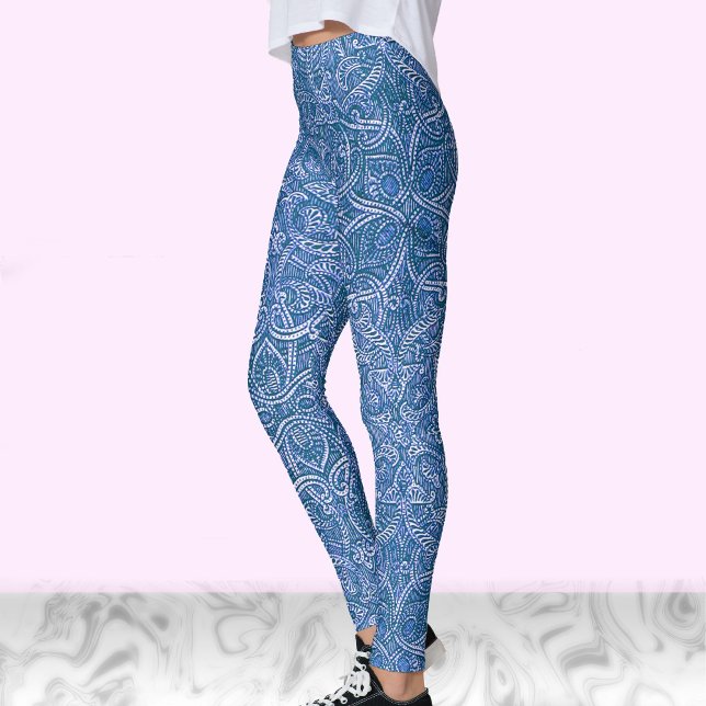 Modernes Design in Blau und Weiß Leggings (Von Creator hochgeladen)