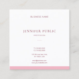 Modernes Design Rosa Weiß Schlicht ausgezeichnet Quadratische Visitenkarte