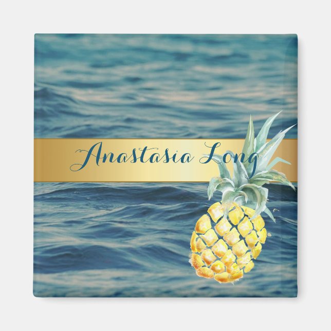 Modernes Design, Strand, See, Ananas Magnet (Vorne)