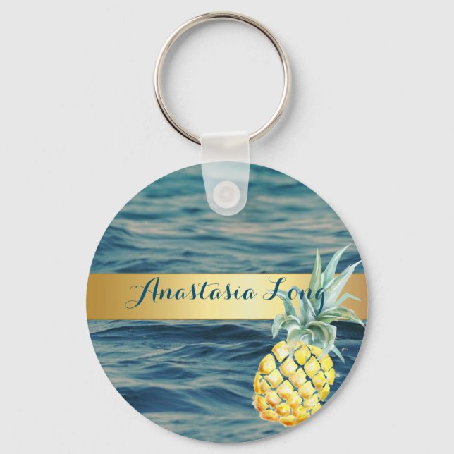 Modernes Design, Strand, See, Ananas Schlüsselanhänger (Vorderseite)