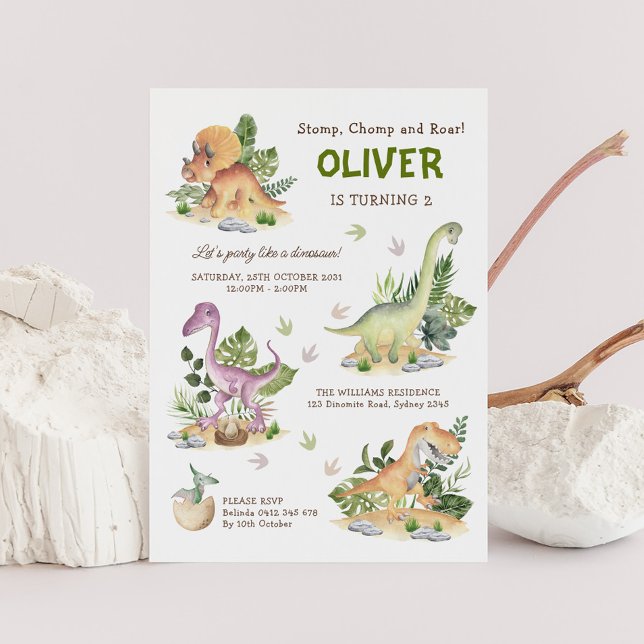 Modernes Dinosaurier-Kindergeburtstag-Party Einladung (Von Creator hochgeladen)