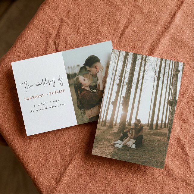 Modernes Doppel-Foto Einladung (Modern double photo simple wedding Invitation)