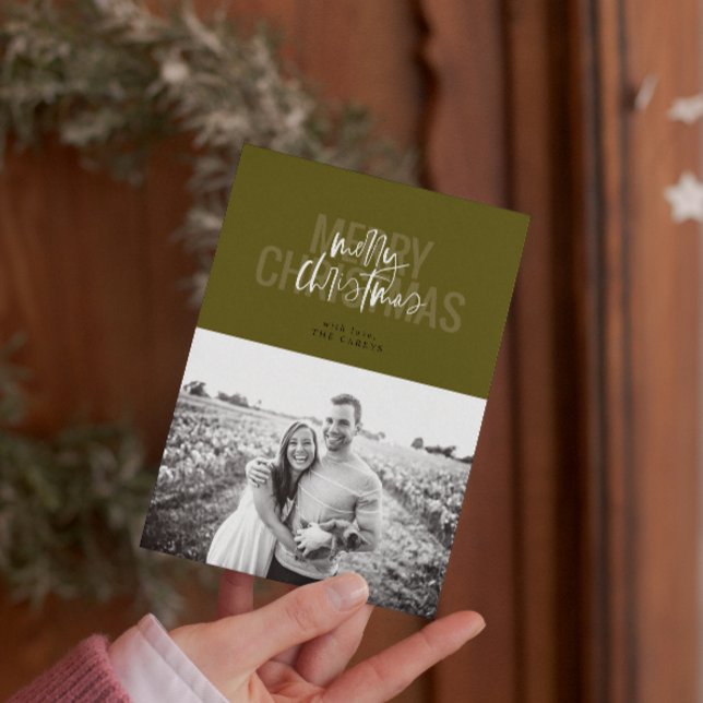 Modernes Doppel frohe Weihnachten Vertikal Evergre (Modern Double Merry Christmas Vertical Evergreen Holiday Card)