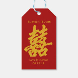 Modernes Doppel-Happy Wedding Gold Glitzer Geschenkanhänger