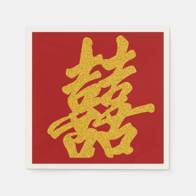 Modernes Doppel-Happy Wedding Gold Glitzer Serviette (Vorderseite)