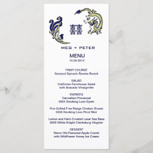 Modernes Dragon-Phoenix-chinesisches Hochzeitsmenü Menükarte