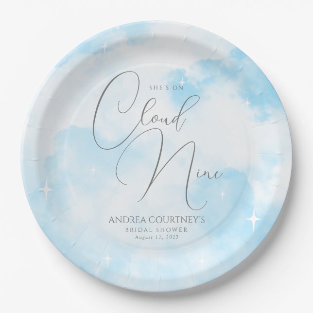 Modernes Dreamy Pastel Blue Cloud Nine Brautparty Pappteller (Vorderseite)