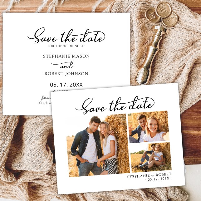 Modernes Drehbuch 3 Foto Collage Wedding Save The Date (Von Creator hochgeladen)