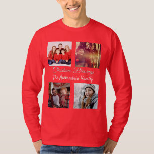 Modernes Drehbuch 4 Foto Collage Familie Weihnacht T-Shirt