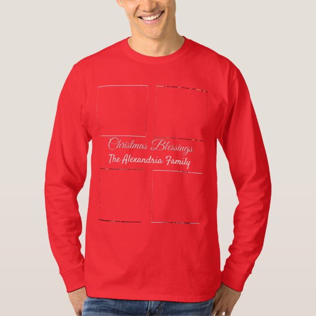Modernes Drehbuch 4 Foto Collage Familie Weihnacht T-Shirt (Vorderseite)