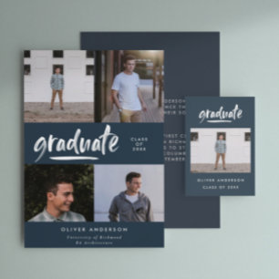 Modernes Drehbuch 4 Foto Marine Blue Abschluss Einladung