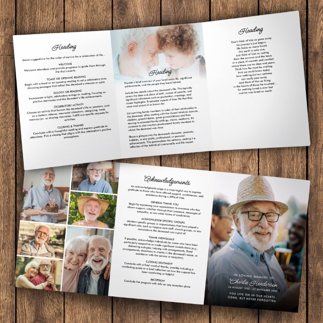 Modernes Drehbuch 8-Foto Beerdigung/Gedenkfeier Dreifach-gefaltete Programmkarte (Von Creator hochgeladen)