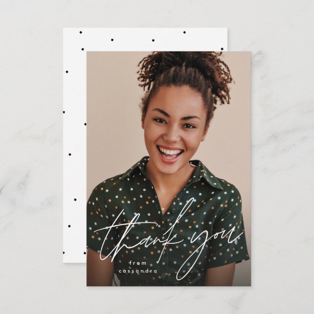 Modernes Drehbuch, einfach ein Foto Abschluss Dankeskarte (Vorne/Hinten)