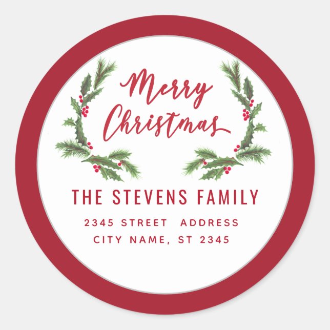 Modernes Drehbuch Frohe Weihnachts-Rot-heilige Lab Runder Aufkleber (Vorderseite)