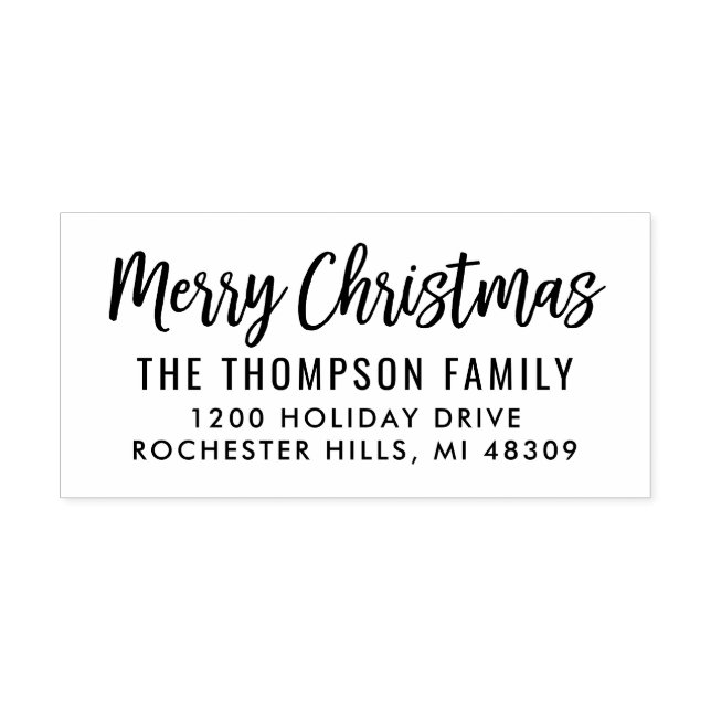 Modernes Drehbuch Frohe Weihnachts-Rücksendeadress Gummistempel (Prägung)