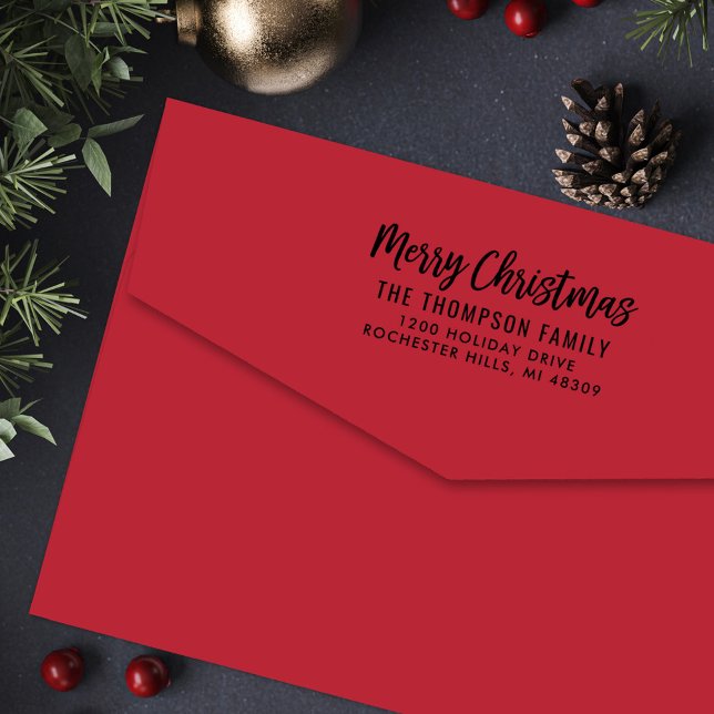Modernes Drehbuch Frohe Weihnachts-Rücksendeadress Permastempel (Von Creator hochgeladen)