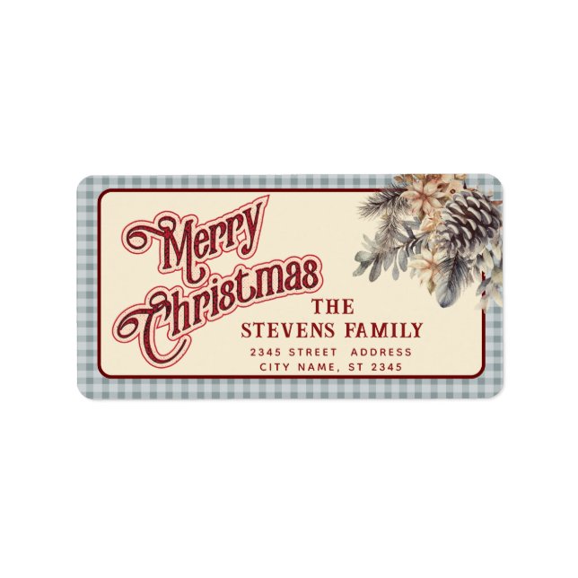 Modernes Drehbuch Frohe Weihnachtskiefer Blumenkog Adressaufkleber (Vorne)