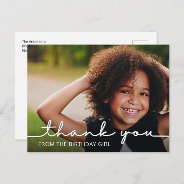 Modernes Drehbuch Geburtstag Vielen Dank Foto Post Postkarte (Vorne/Hinten)