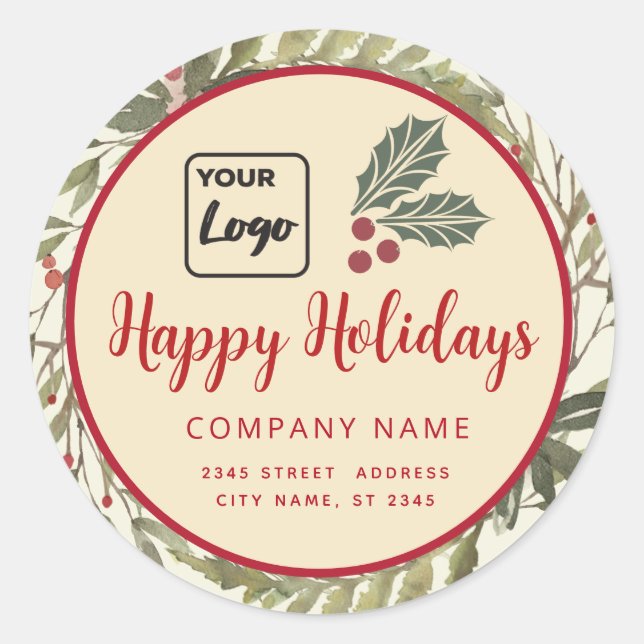 Modernes Drehbuch Happy Holidays Rotes heiliges Lo Runder Aufkleber (Vorderseite)