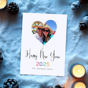 Modernes Drehbuch Herz Ballon Foto Happy New Year Feiertagspostkarte