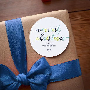 Modernes Drehbuch "Merriest Christmas" Klassische Runder Aufkleber