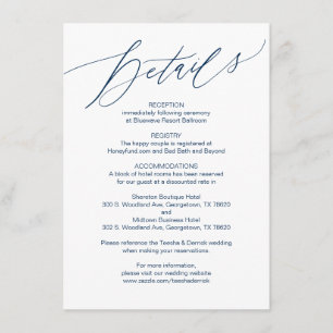 Modernes Drehbuch, Navy Blue, Hochzeitdetails-Card Begleitkarte
