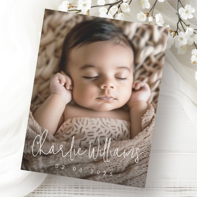 Modernes Drehbuch neues Baby Danke Foto Ankündigung (Modern script new baby thank you photo announcement)