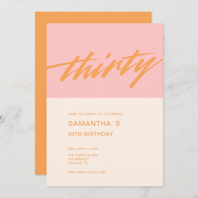 Modernes Drehbuch Rosa 30. Geburtstag Einladung (Vorne/Hinten)