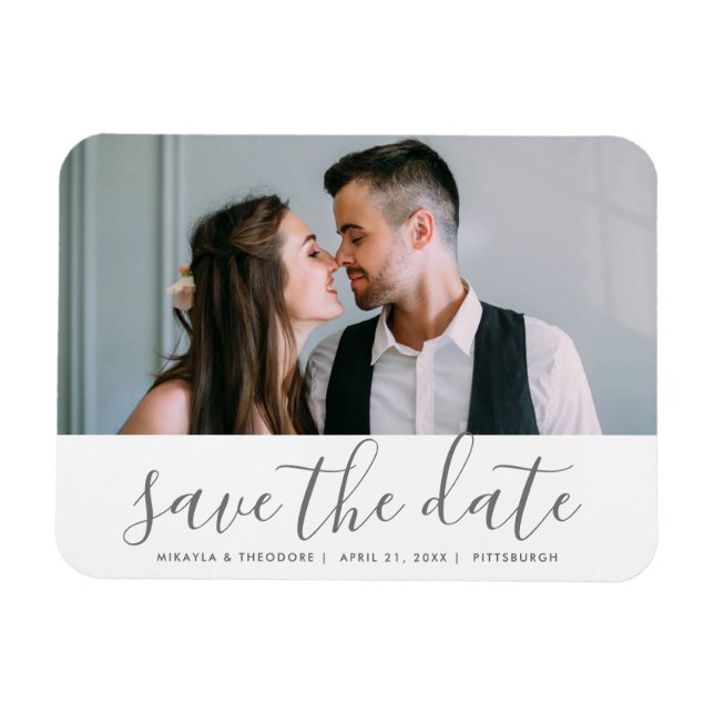 Modernes Drehbuch Save the Date Hochzeitsszitat-Fo Magnet (Horizontal)