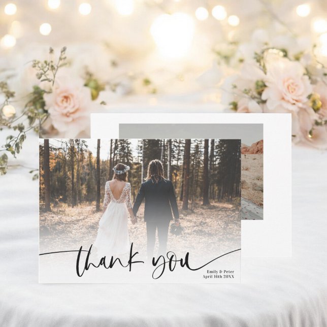 Modernes Drehbuch schwarz danke 2 Fotos Hochzeit (Modern script black thank you 2 photos wedding )