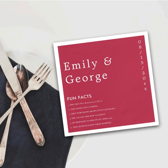 Modernes Drehbuch Viva Magenta Fun Fakten Hochzeit Serviette (Von Creator hochgeladen)