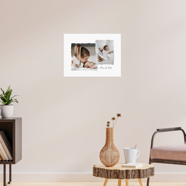 Modernes Drehkantenskript mit mehreren Fotos perso Poster (Wohnzimmer 3)