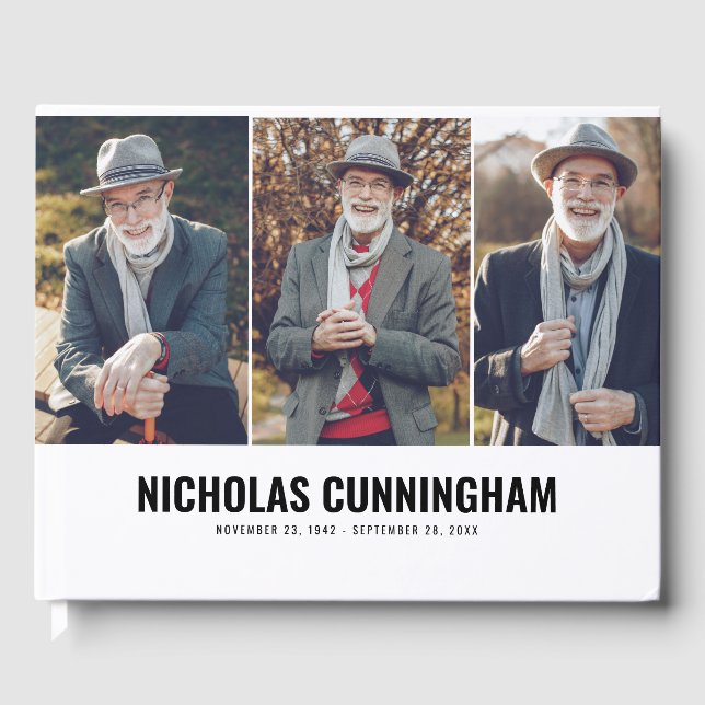 Modernes Drei-Foto-Gedächtnis Gästebuch (Vorderseite)