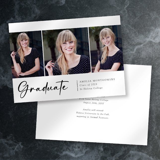 Modernes Drei-Foto-Script-Schriftart-Graduate Ankündigung (Von Creator hochgeladen)