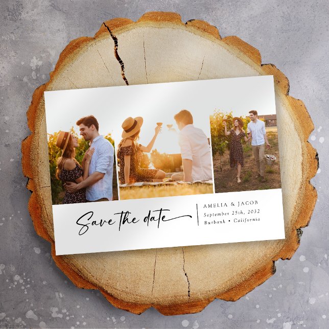 Modernes Drei-Foto-Script-Schriftart Save the Date (Von Creator hochgeladen)