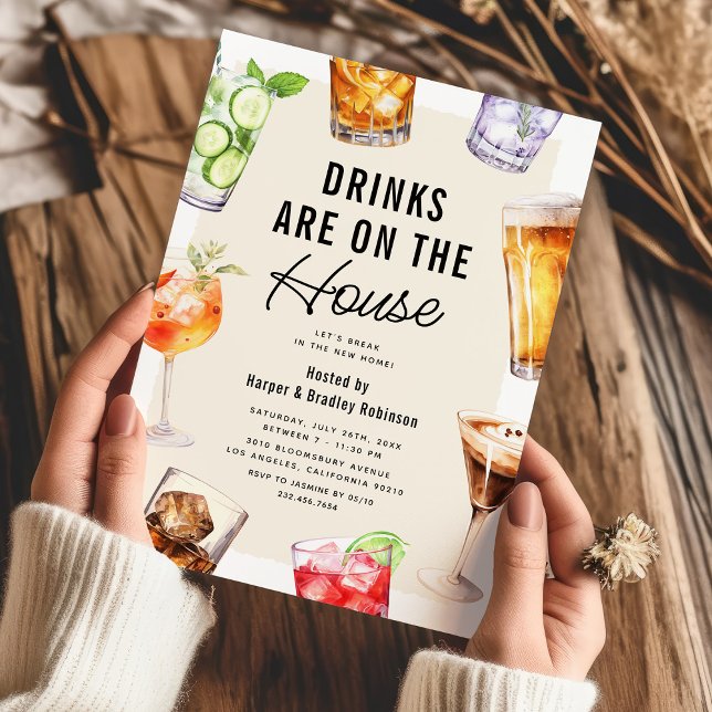 Modernes Drinks Party für die Haushaltsaufwärmung Einladung (Von Creator hochgeladen)