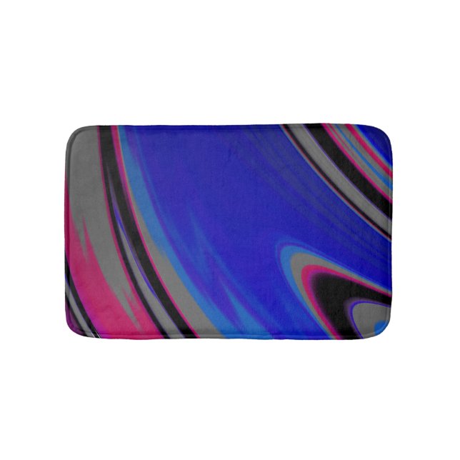 Modernes Dunkelblau-Grau-Magenta-Fraktal Swirl Badematte (Vorderseite)