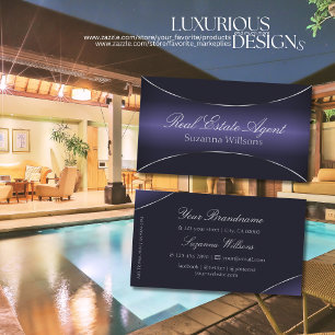 Modernes Dunkelblau mit Silver Border Beruflich Visitenkarte